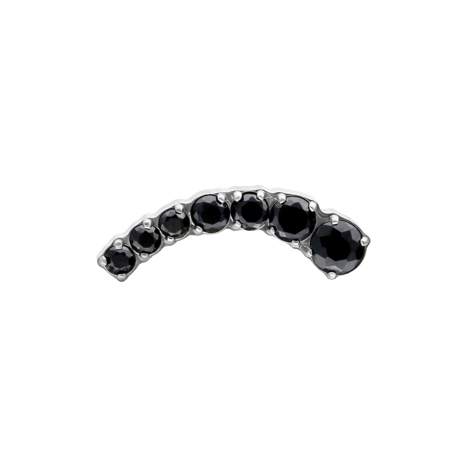 Embout Cascada avec cristaux noirs à gauche Embout de piercing en argent avec cristaux noirs, courbé à gauche