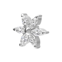 Embout Hibiscus en argent avec cristaux Embout Hibiscus en argent avec pierres cristallines sur fond blanc