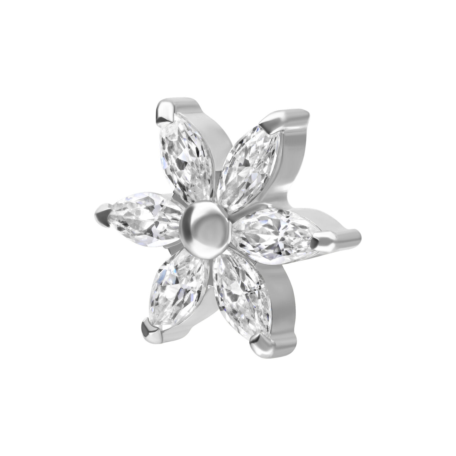 Embout Hibiscus en argent avec cristaux Embout Hibiscus en argent avec pierres cristallines sur fond blanc