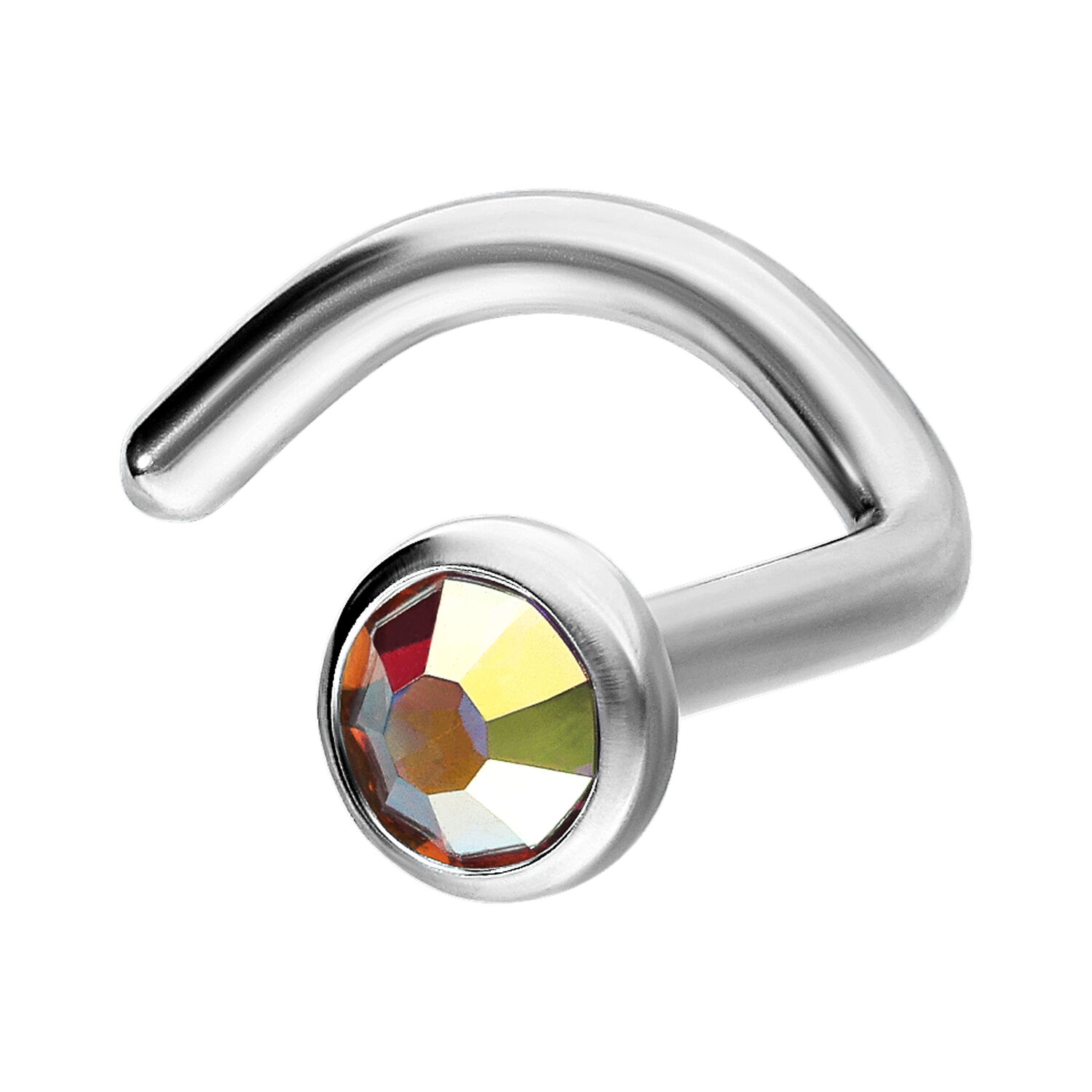 Clou de nez en argent avec cristal Aurora Boreale Clou de nez en argent avec cristal facetté Aurora Boreale sur fond blanc
