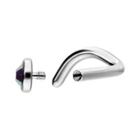 Clou de nez en argent avec cristal Aurora Boreale Clou de nez en argent en titane avec cristal Aurora Boreale, montrant le filetage et la forme courbée.