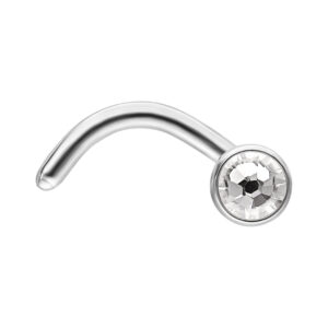 Clou de nez en argent avec cristal clair sur fond blanc