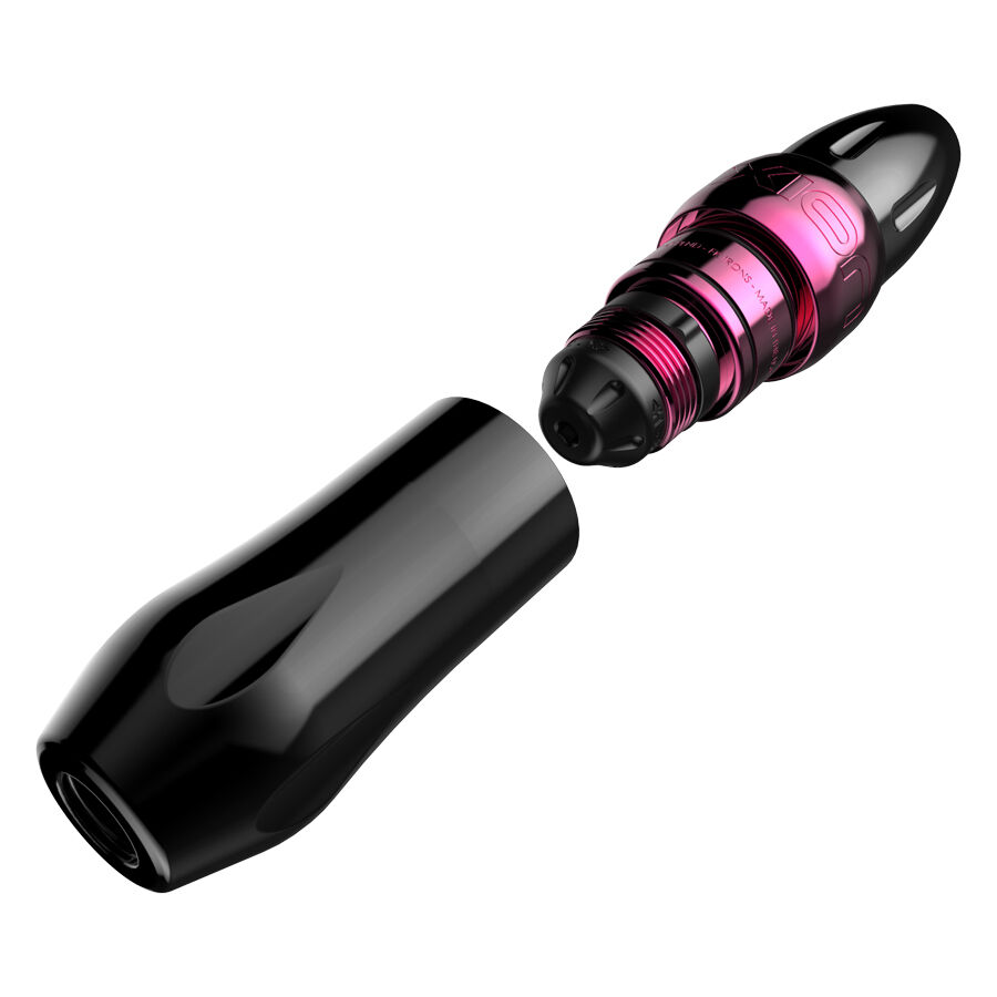 Xion Pen Bubble Gum en Rose Machine à tatouer Xion Pen rose en aluminium sur fond blanc