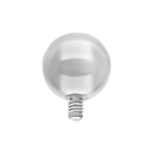 Embout sphérique en titane argenté avec filetage externe sur fond blanc