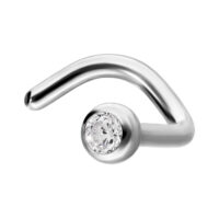 Clou de nez en argent en titane avec cristal clair, forme courbée