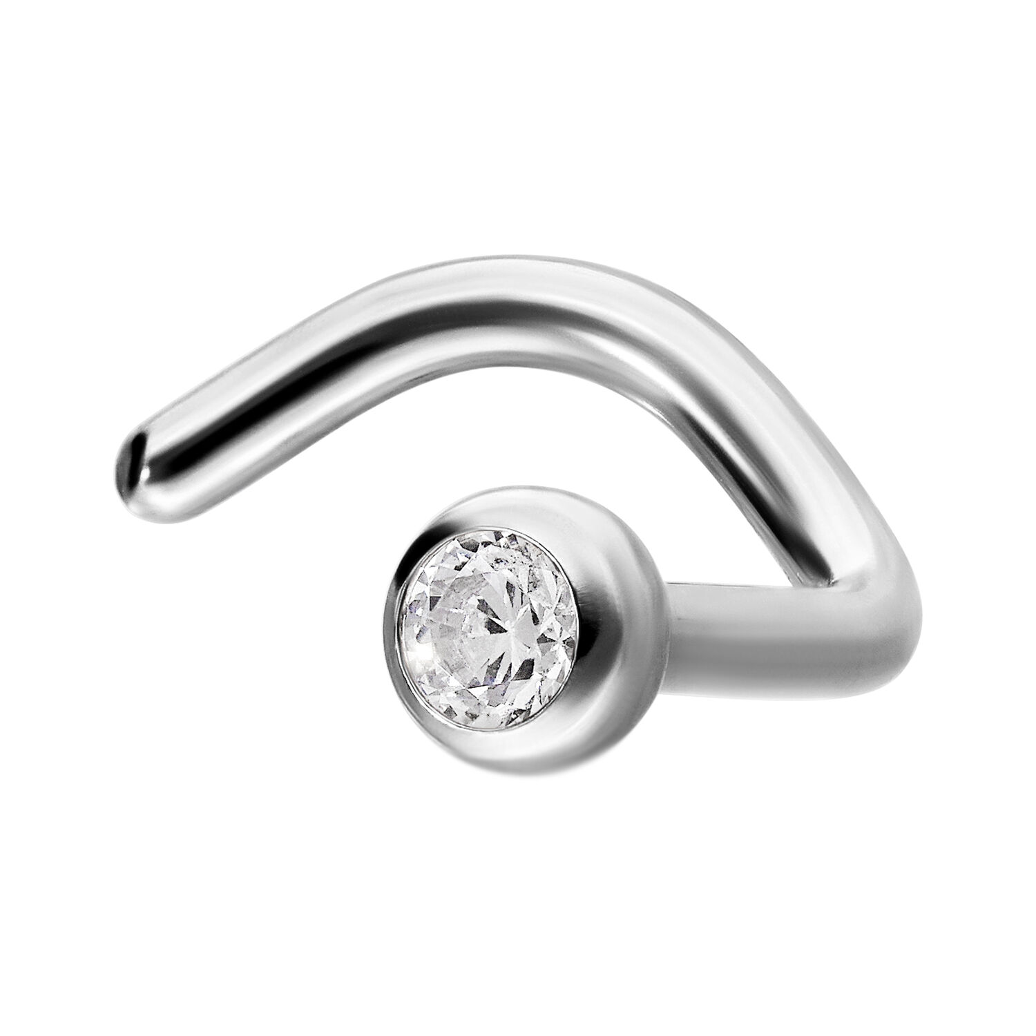 Clou de nez en argent en titane avec cristal clair, forme courbée
