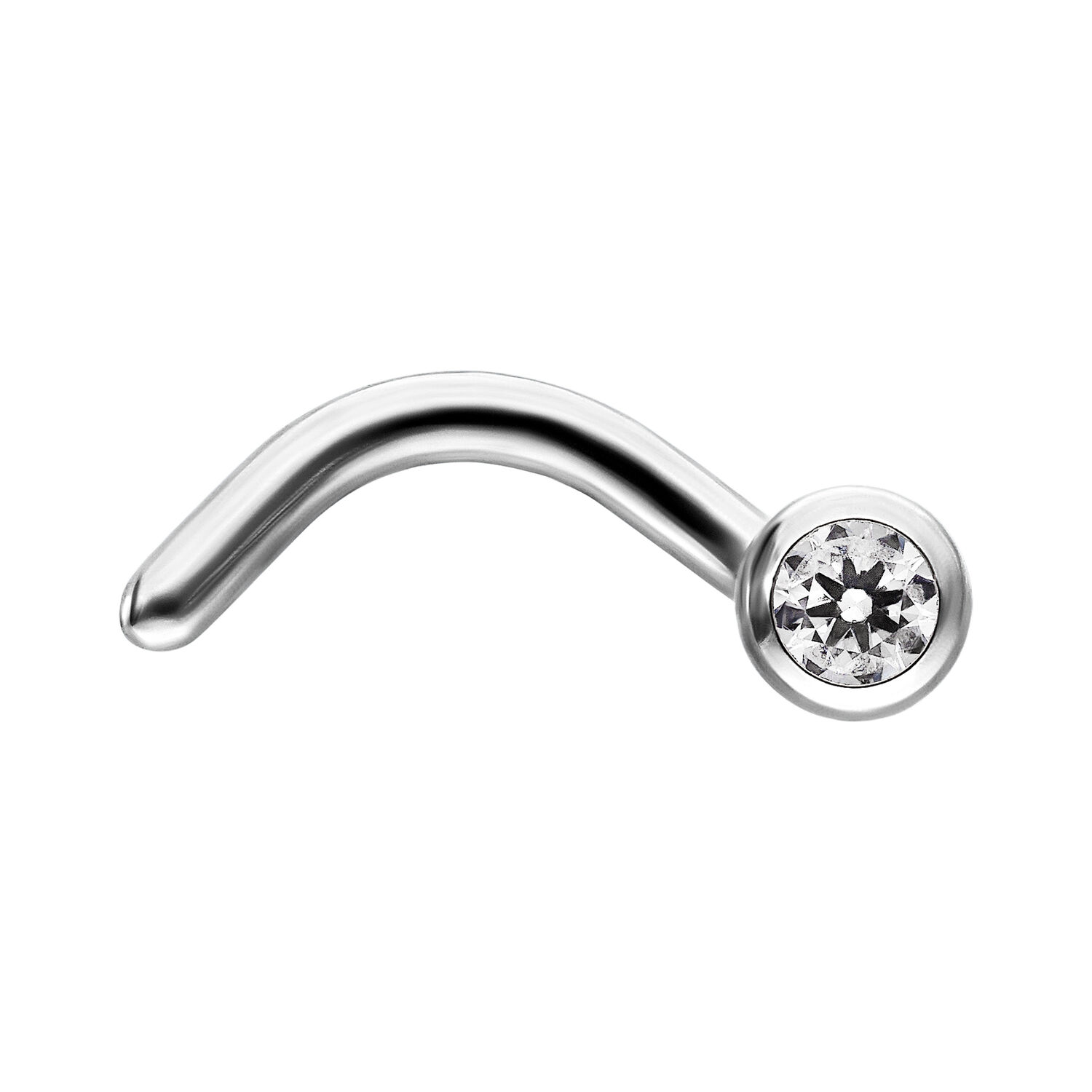 Clou de nez en argent avec cristal clair sur fond blanc