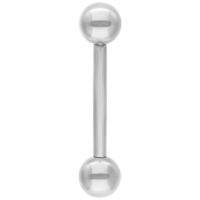 Piercing en titane argenté avec filetage interne Piercing argenté avec deux boules, disposées verticalement, sur fond blanc