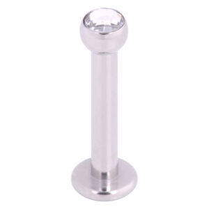 Labret en titane argenté avec cristal clair sur fond blanc