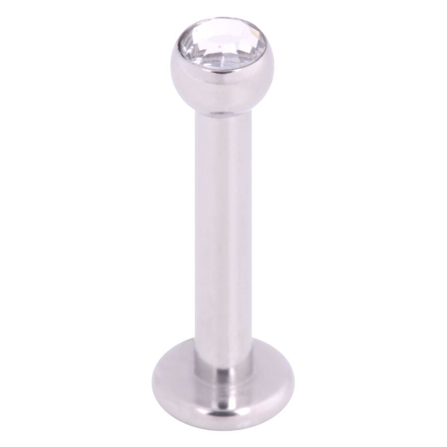 Labret en cristal avec filetage interne, 1,2 mm, 7,0 mm Labret en titane argenté avec cristal clair sur fond blanc