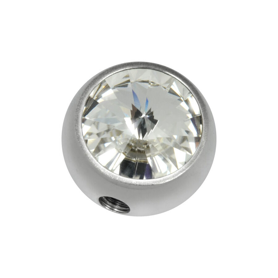 Embout de piercing en titane argenté avec cristal Embout argenté en titane avec cristal clair sur fond blanc