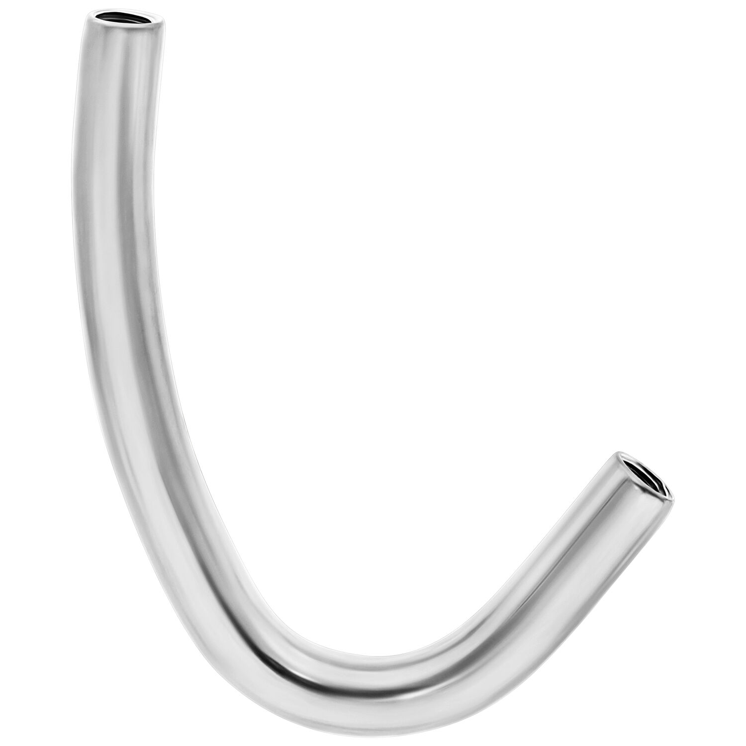 Barre de piercing courbée en titane J-Curve J-Curve en titane argenté avec filetage interne sur fond blanc