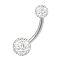 Banane en titane avec cristaux clairs Banane en titane argentée avec cristaux clairs, boules 4mm/6mm