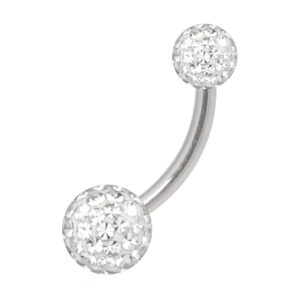 Banane en titane argentée avec cristaux clairs, boules 4mm/6mm