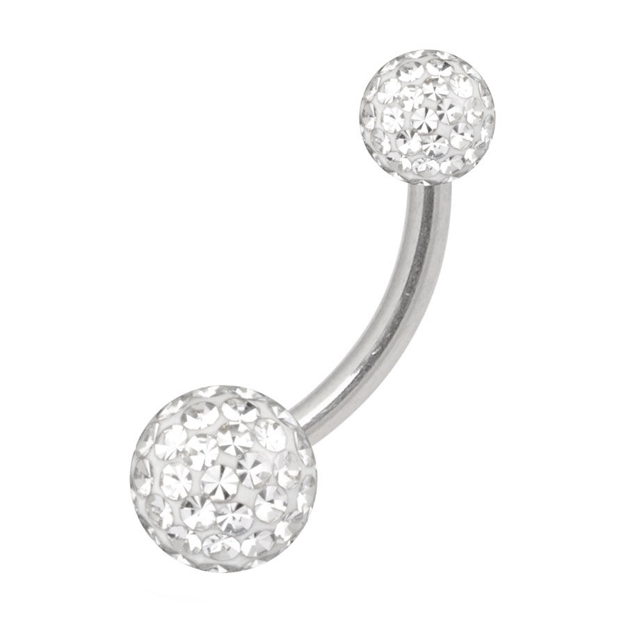 Banane en titane avec cristaux clairs Banane en titane argentée avec cristaux clairs, boules 4mm/6mm