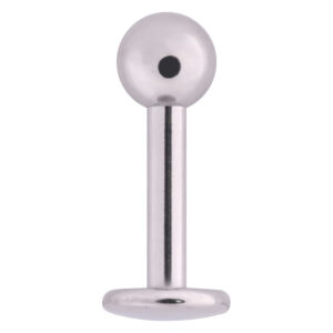 Stud Labret argenté en titane avec filetage externe sur fond blanc