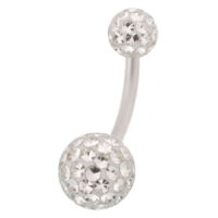 Piercing de nombril avec cristaux clairs, 6 mm Piercing de nombril en argent avec cristaux clairs sur fond blanc