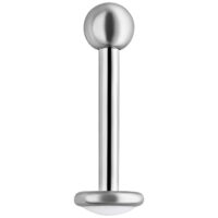Labret en titane avec filetage externe, argent, 1,2 mm Labret en titane argenté avec boule sur fond blanc, filetage externe