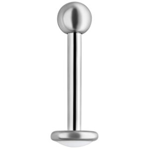 Labret en titane argenté avec boule sur fond blanc, filetage externe