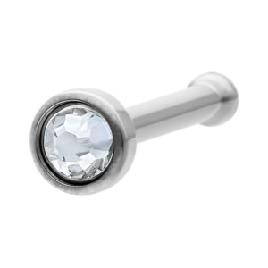 Clou de nez en titane argenté avec pierre en cristal clair sur fond blanc