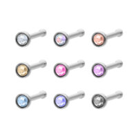 Mini clou de nez en titane avec cristaux Clou de nez en titane argenté avec différentes couleurs de cristaux sur fond blanc