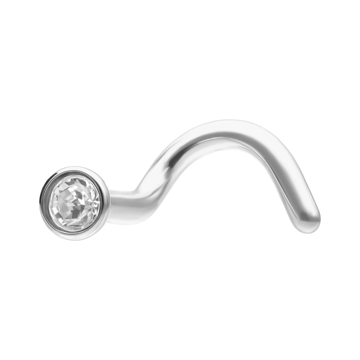 Clou de nez en titane avec pierre claire Clou de nez en titane argenté avec pierre claire sur fond blanc