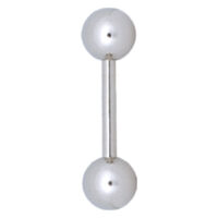 Barbell piercing en titane argenté Barbell piercing argenté avec deux boules sur fond blanc