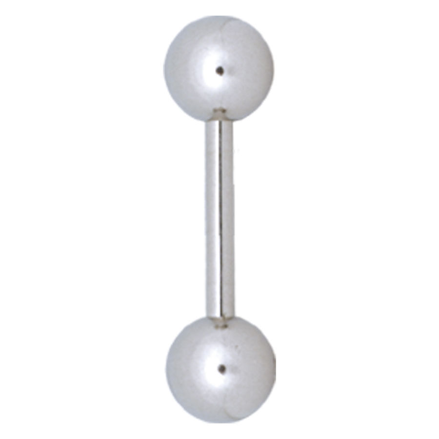 Barbell piercing en titane argenté Barbell piercing argenté avec deux boules sur fond blanc