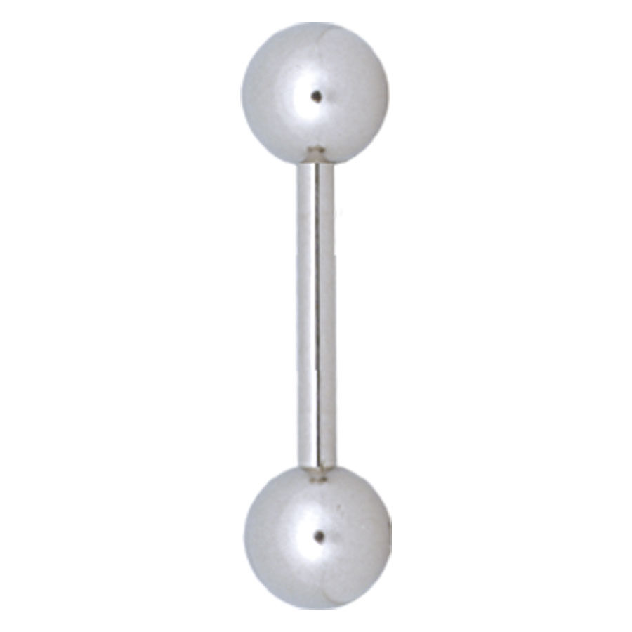 Barbell Piercing en titane argenté Barbell piercing argenté en titane avec deux boules sur fond blanc