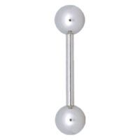 Barbell piercing en titane argenté Barbell piercing argenté avec deux boules sur fond blanc
