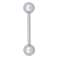 Barbell piercing en titane argenté Barbell piercing argenté avec deux extrémités sphériques sur fond blanc