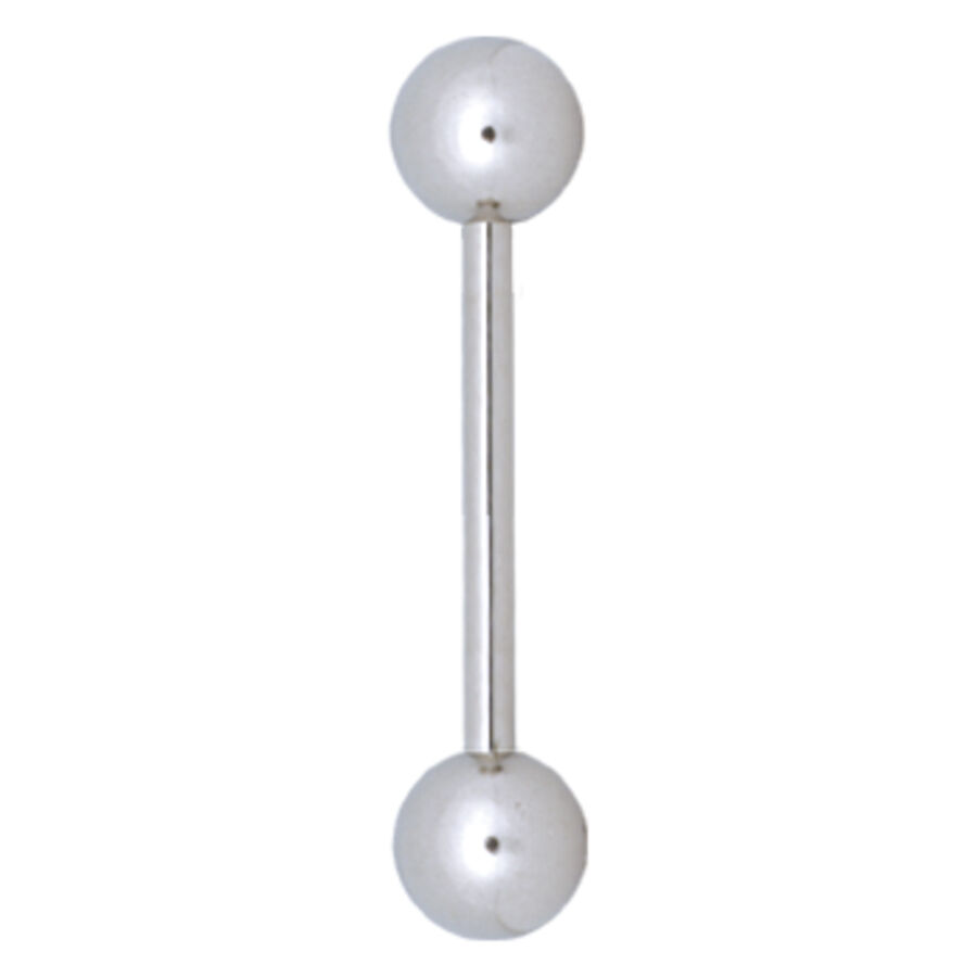 Barbell piercing en titane argenté Barbell piercing argenté avec deux extrémités sphériques sur fond blanc