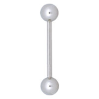 Barbell en titane argenté avec boules Barbell argenté en titane avec deux boules sur fond blanc