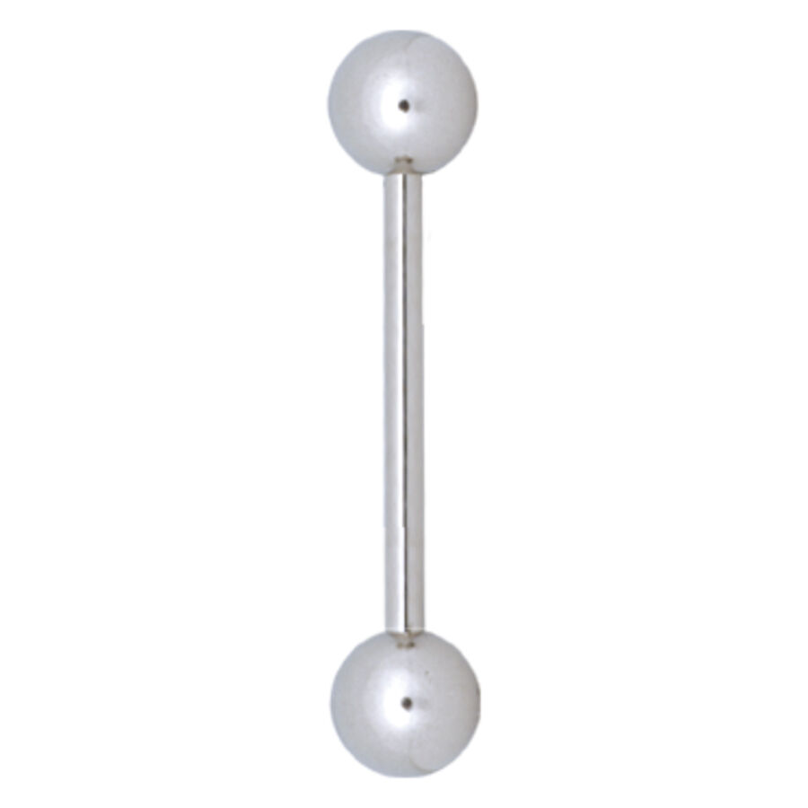 Barbell en titane argenté avec boules Barbell argenté en titane avec deux boules sur fond blanc