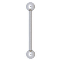 Barbell en titane argenté avec boules Barbell argenté en titane avec deux boules aux extrémités sur fond blanc