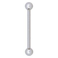 Barbell piercing en titane argenté Barbell piercing argenté avec boules aux deux extrémités sur fond blanc