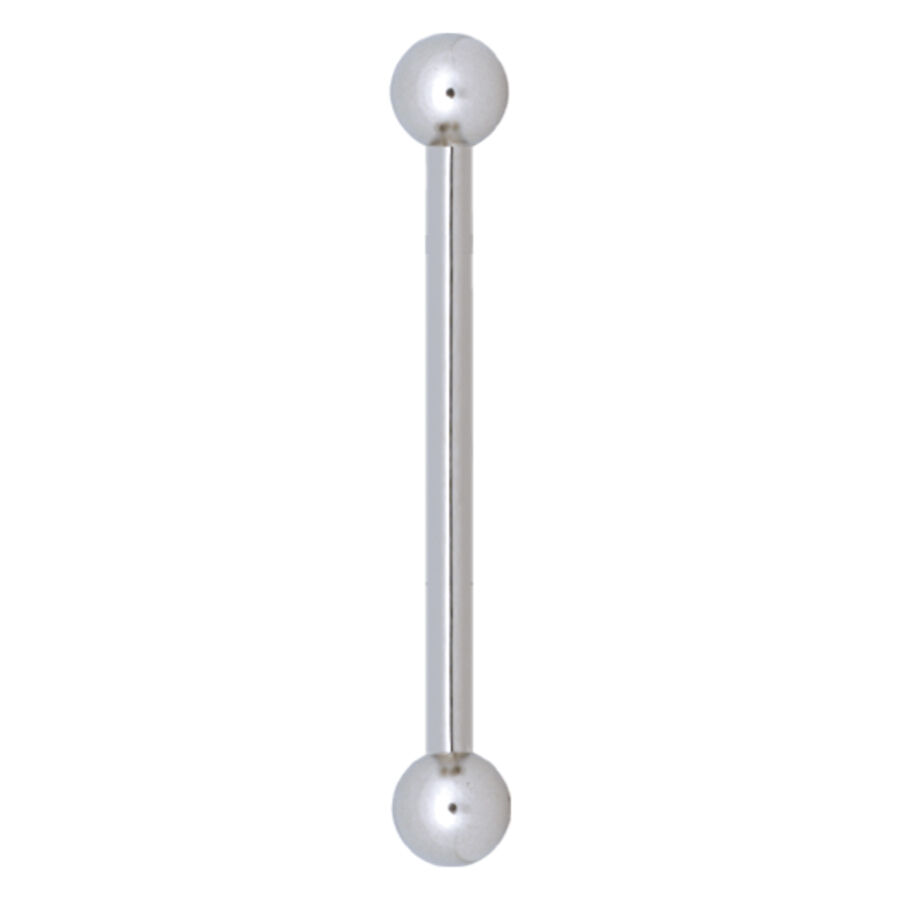 Rattle Barbell en titane avec boules Barbell Rattle argenté avec deux boules sur fond blanc