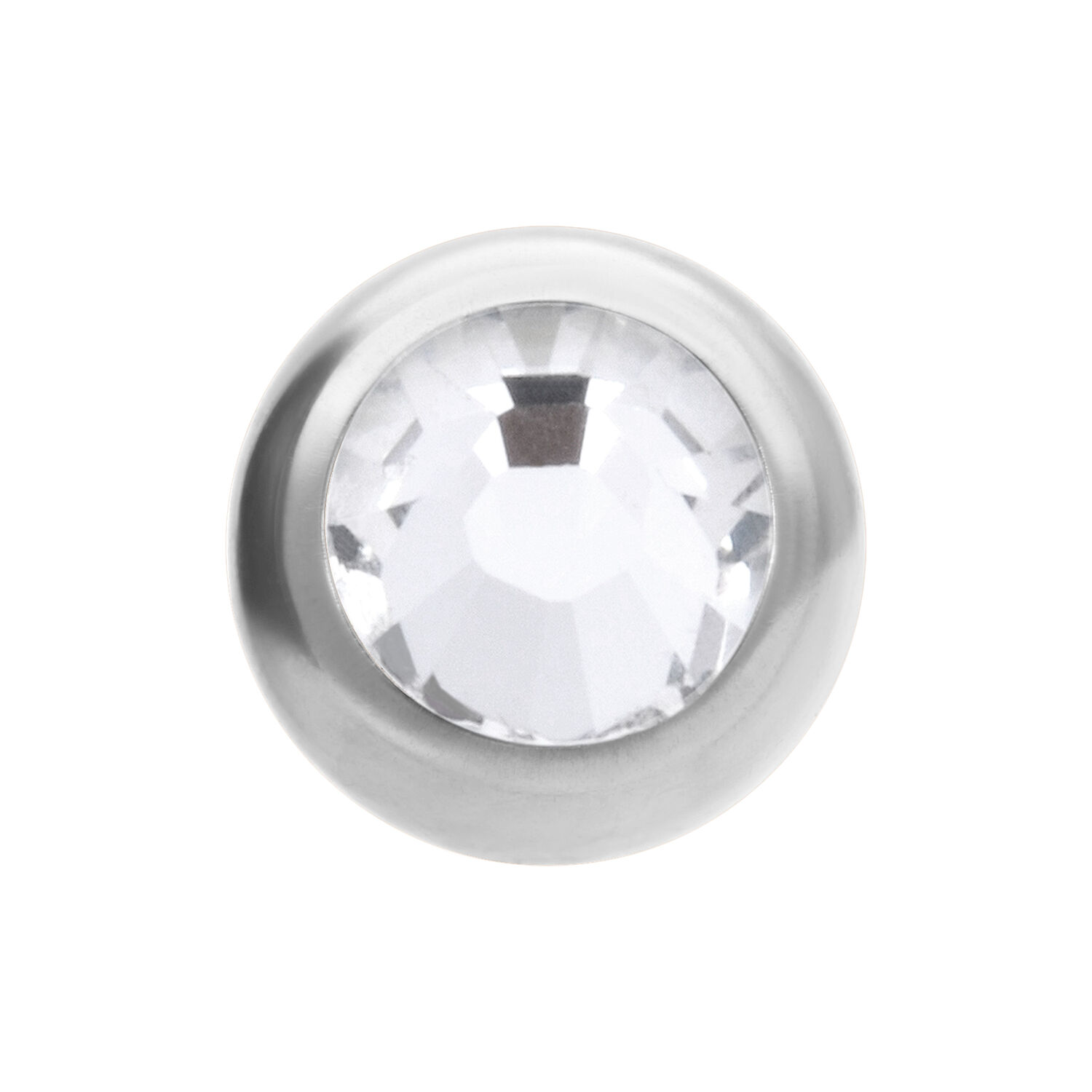 Boule de bijou facettée en titane avec cristal Boule de bijou argentée avec pierre claire facettée sur fond blanc