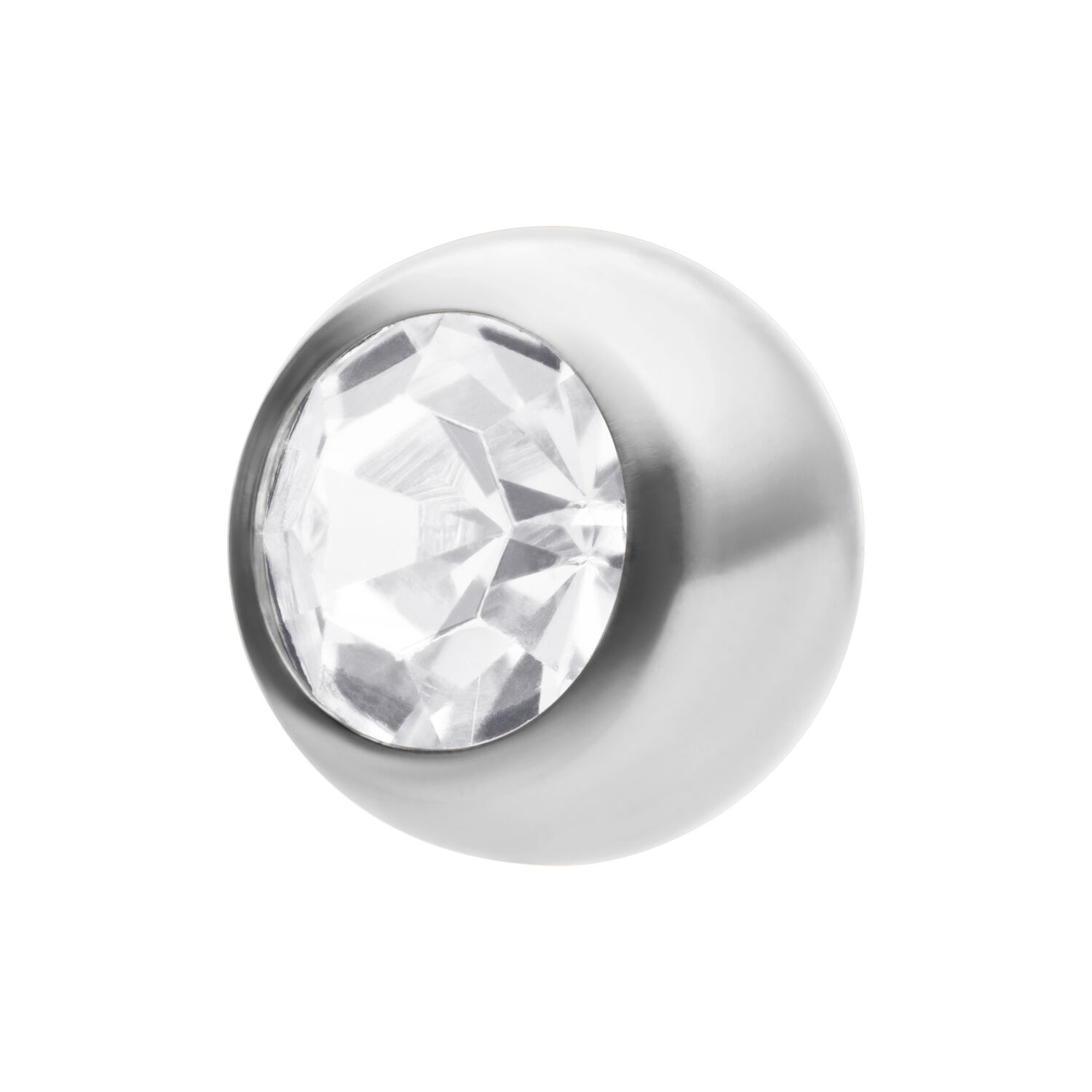 Boule en cristal facettée claire, 8 mm, titane Boule en titane argentée avec pierre facettée cristalline sur fond blanc