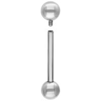 Barbell en argent avec boule de 12 mm Barbell argenté avec boule amovible sur fond blanc