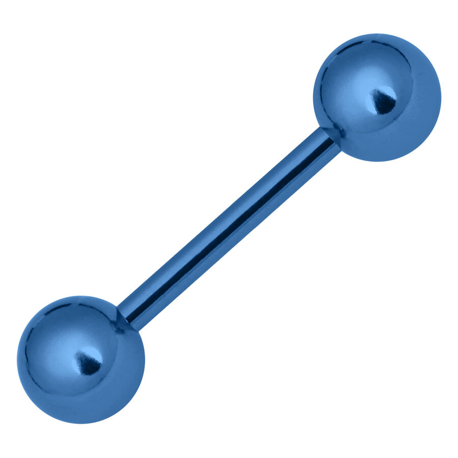 Barbell en titane bleu foncé 1,6 mm Barbell bleu foncé avec deux extrémités sphériques sur fond blanc