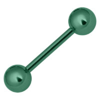 Barbell Piercing vert clair 1,6 mm Barbell métallique vert clair avec deux boules sur fond blanc