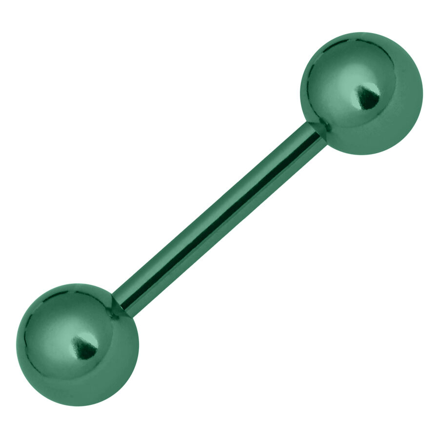 Barbell Piercing vert clair 1,6 mm Barbell métallique vert clair avec deux boules sur fond blanc