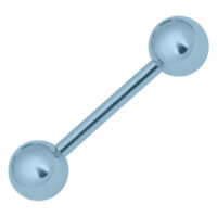 Barbell bleu clair 1,6 mm x 10 mm titane Barbell bleu clair avec deux boules lisses sur fond blanc