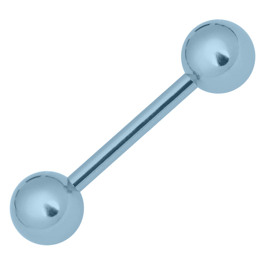 Barbell bleu clair 1,6 mm x 10 mm titane Barbell bleu clair avec deux boules lisses sur fond blanc