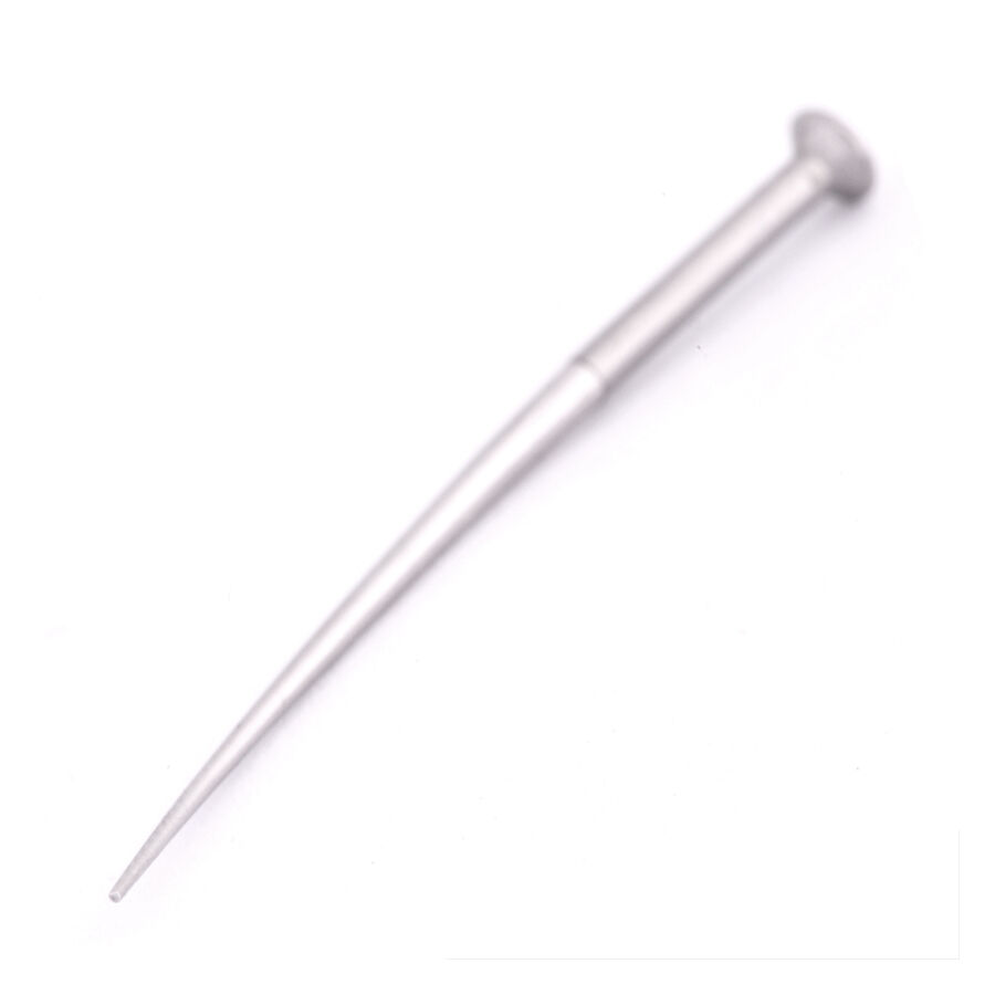 Stylet d'introduction en titane pour piercing Stylet d'introduction en titane argenté sur fond blanc