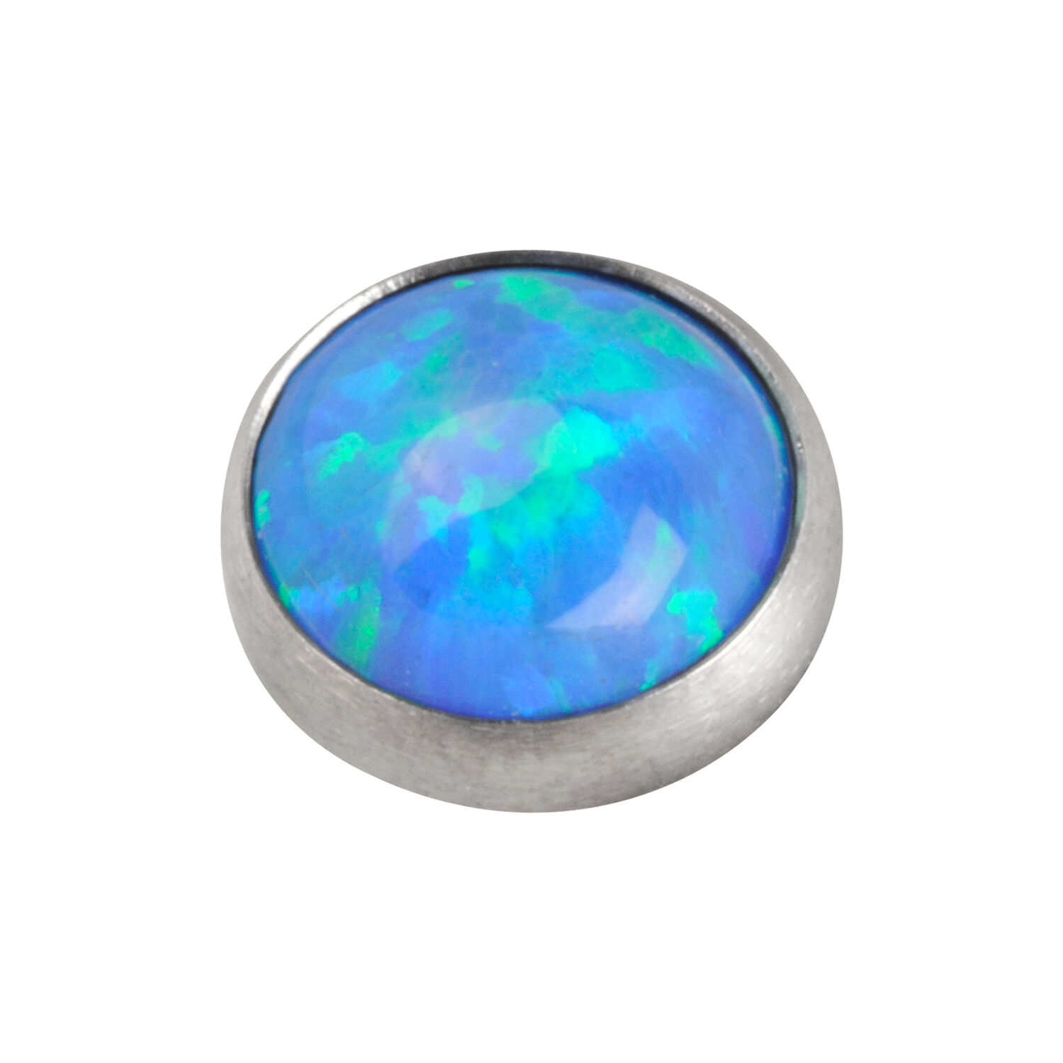 Wildcat Opal Dermal Anchor Vert Menthe 4mm Opale synthétique ronde en vert menthe sertie dans du titane argenté, gros plan