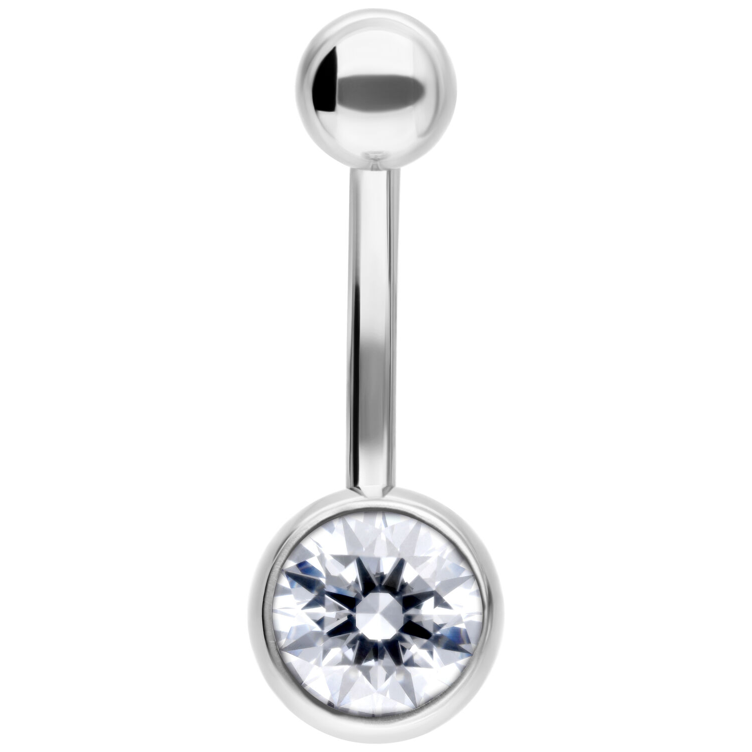 Bananabell en argent avec cristal clair 12 mm Bananabell argenté avec pierre cristalline, 12 mm de long sur fond blanc
