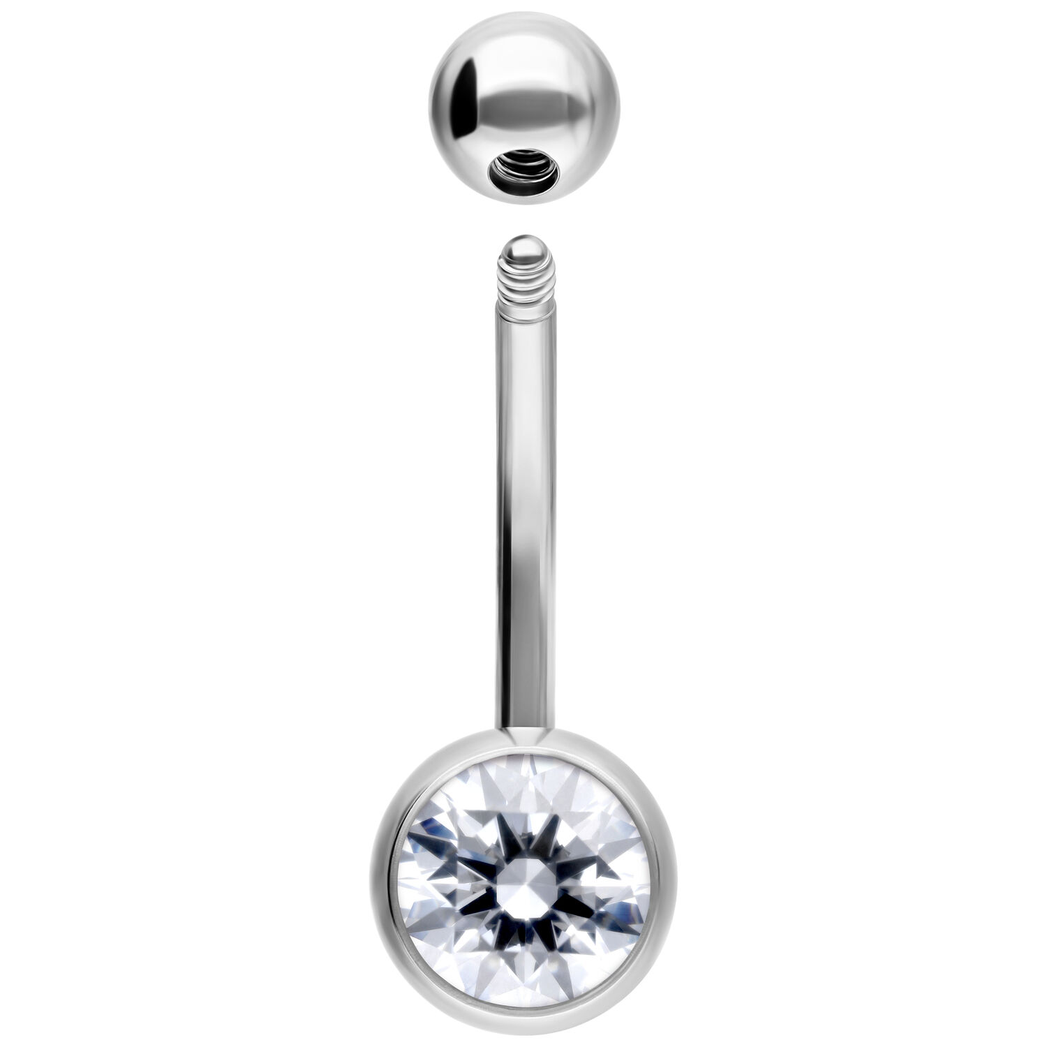 Bananabell en argent avec cristal clair, 12 mm Piercing de nombril en métal argenté avec cristal clair, longueur 12 mm