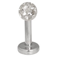 Labret transparent avec boule de 4 mm Labret argenté avec boule cristalline sur fond blanc